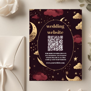 Tarjeta De Recepción código qr Elegante Burgundy Gold Celestial Boda