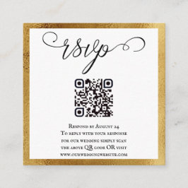 Tarjeta De Recepción Código QR Elegante Oro Boda Blanca Negra RSVP