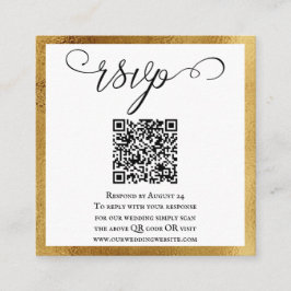 Tarjeta De Recepción Código QR Elegante Oro Boda Blanca Negra RSVP