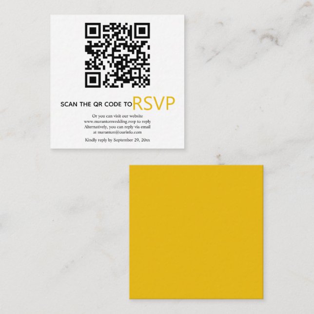 Tarjeta De Recepción Código QR en línea RSVP boda amarillo moderno (Anverso / Reverso)