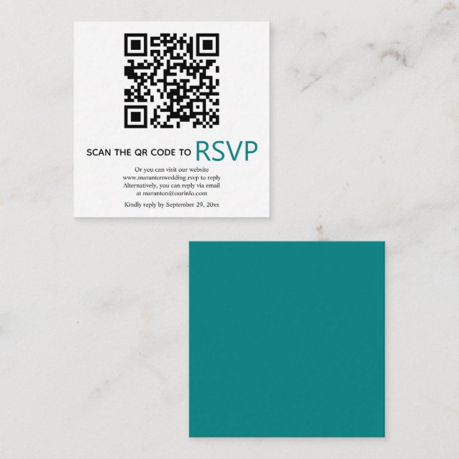 Tarjeta De Recepción Código QR en línea RSVP boda azul verde azulado mo (Anverso / Reverso)