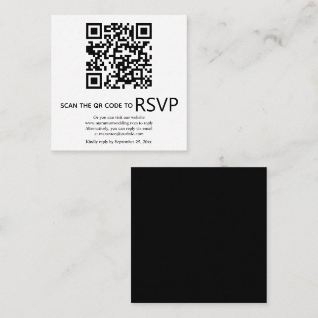 Tarjeta De Recepción Código QR en línea RSVP boda blanco y negro modern (Anverso / Reverso)