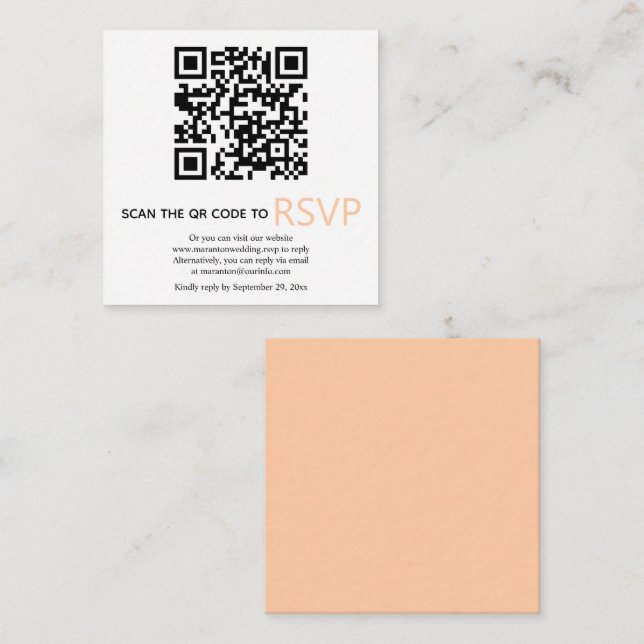 Tarjeta De Recepción Código QR en línea RSVP boda de melocotón moderno (Anverso / Reverso)