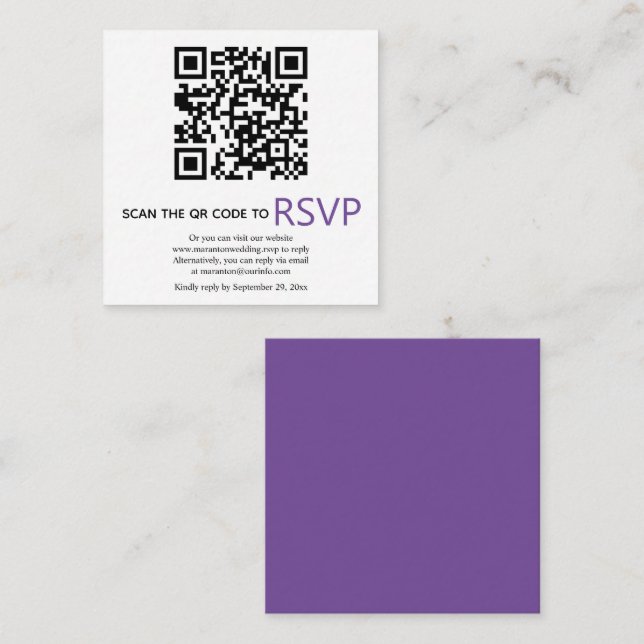 Tarjeta De Recepción Código QR en línea RSVP boda púrpura moderno Enclo (Anverso / Reverso)