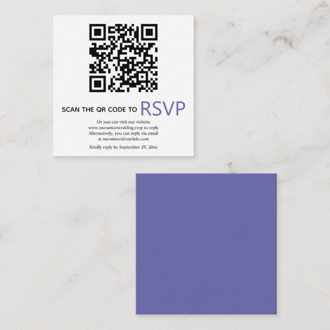 Tarjeta De Recepción Código QR en línea RSVP moderno boda periwinkblue (Anverso / Reverso)