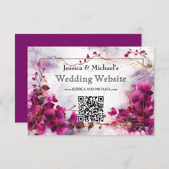 Tarjeta De Recepción Código QR Encantamiento de Fuchsia: acuarela (Anverso / Reverso)