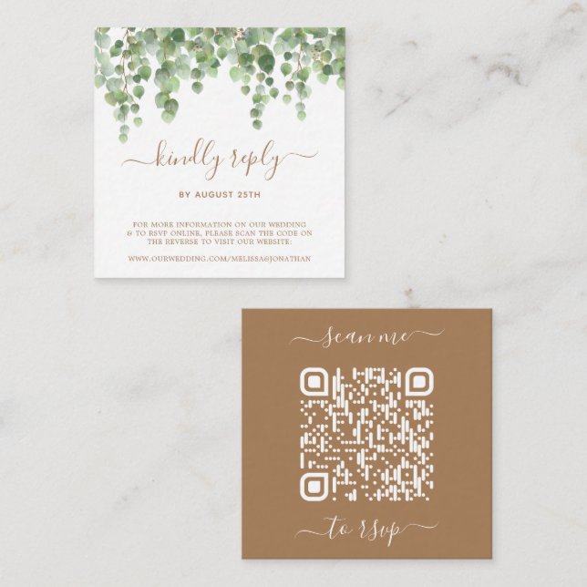 Tarjeta De Recepción Código QR Eucalyptus Greenery Boda del sitio web R (Anverso / Reverso)