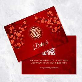Tarjeta De Recepción Código QR | Flor de Cerezo Roja Boda China