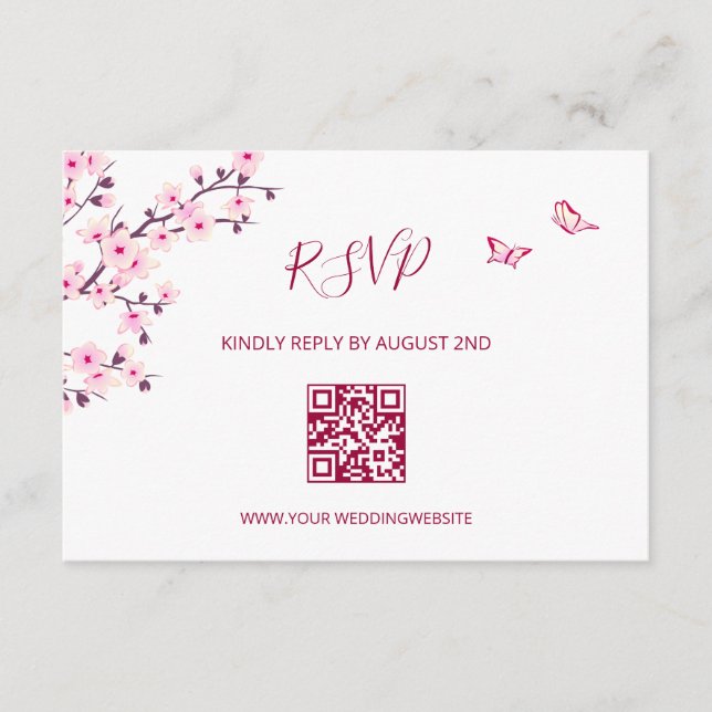 Tarjeta De Recepción Código QR |  Flor de Cerezo RSVP (Anverso)