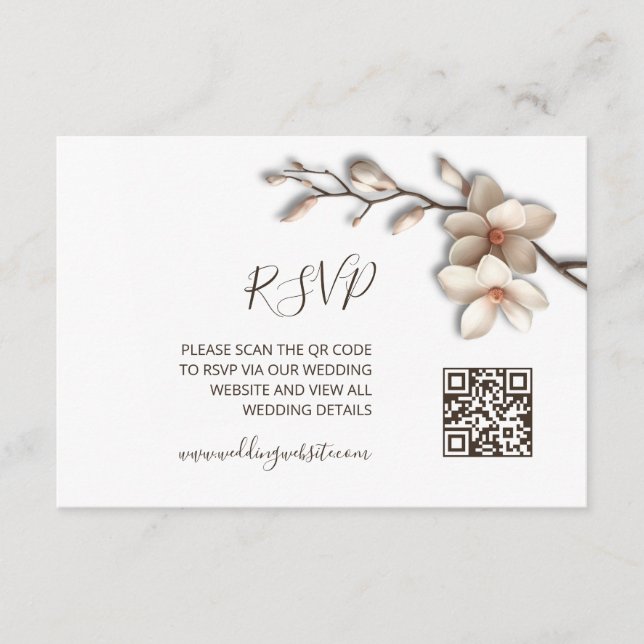 Tarjeta De Recepción Código QR |  Flor de Magnolia 3D RSVP (Anverso)