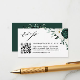 Tarjeta De Recepción Código QR floral blanca de eucalipto