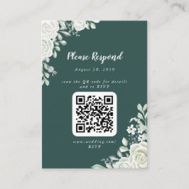 Tarjeta De Recepción Código QR Floral de hoja verde RSVP