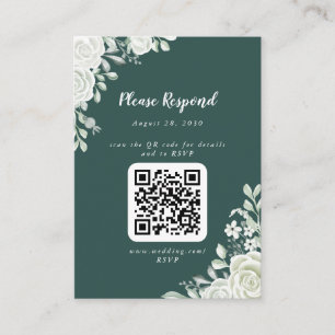Tarjeta De Recepción Código QR Floral de hoja verde RSVP