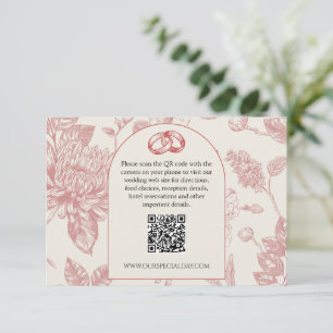 Tarjeta De Recepción Código QR floral de toile francés rojo intenso