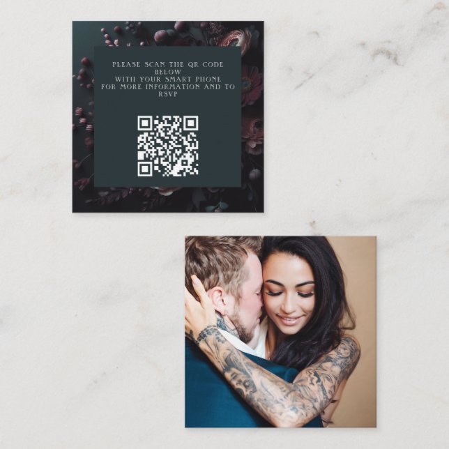 Tarjeta De Recepción Código QR floral oscuro de Moody (Anverso / Reverso)