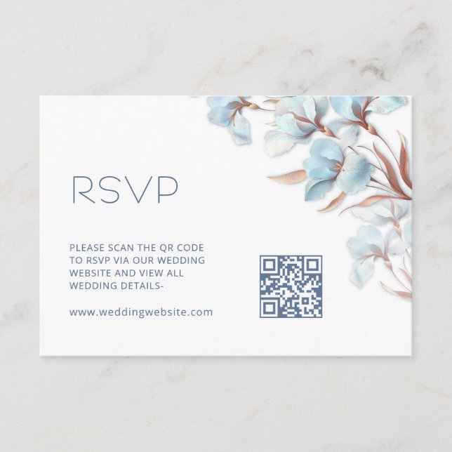 Tarjeta De Recepción Código QR | Floral Turquesa (Anverso)