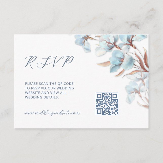Tarjeta De Recepción Código QR | Floral Turquesa (Anverso)