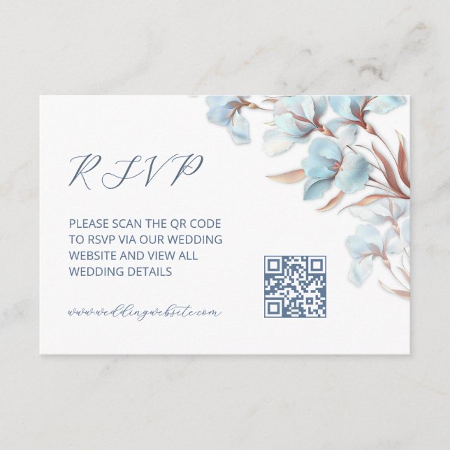 Tarjeta De Recepción Código QR | Floral Turquesa (Anverso)