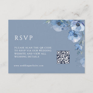 Tarjeta De Recepción Código QR Flores Azules Artísticas
