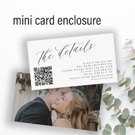 Tarjeta De Recepción Código QR foto elegante guión boda detalles blanco