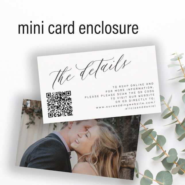 Tarjeta De Recepción Código QR foto elegante guión boda detalles blanco (Subido por el creador)