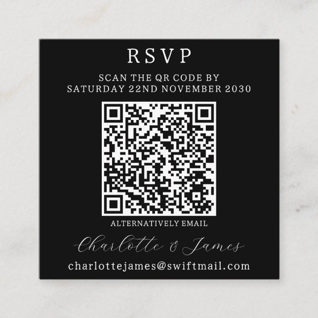 Tarjeta De Recepción Código QR Foto en blanco y negro RSVP (Anverso)