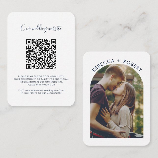 Tarjeta De Recepción Código QR Foto Sitio Web Boda RSVP (Anverso / Reverso)