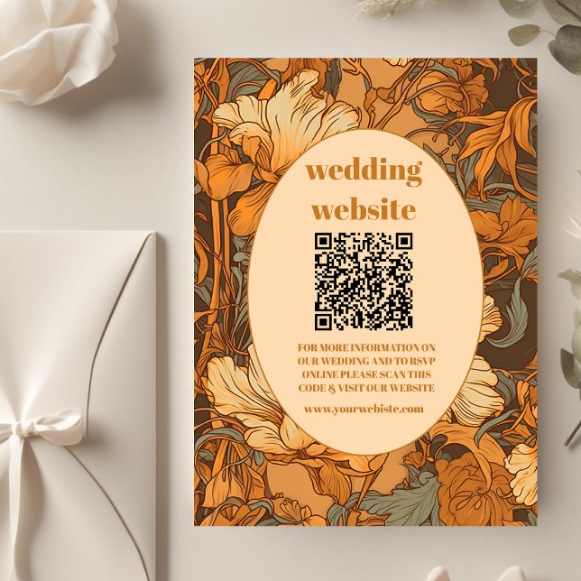 Tarjeta De Recepción código qr Gold Floral Art Nouveau Boda (Subido por el creador)