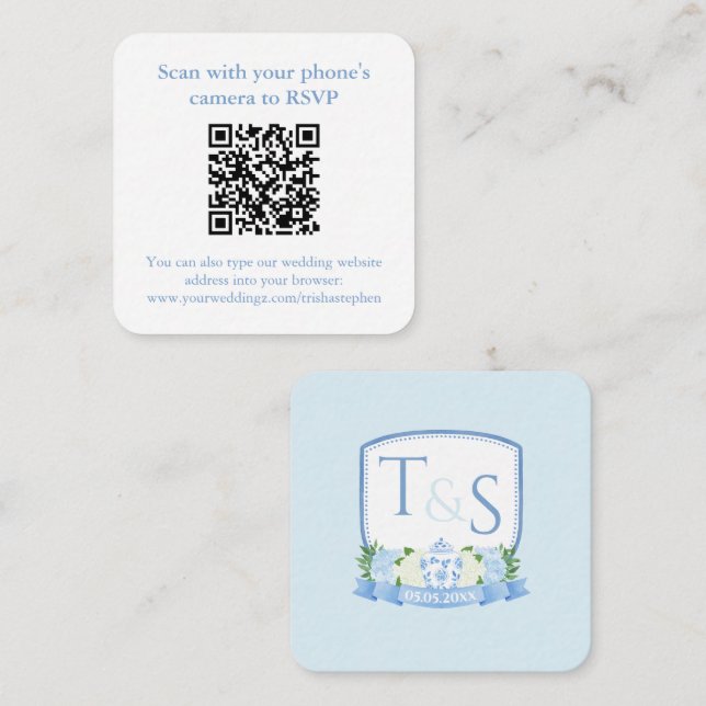Tarjeta De Recepción Código QR Hydrangea Jarrón Ginger Cresta Boda RSVP (Anverso / Reverso)