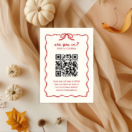 Tarjeta De Recepción Código QR ilustrado por mano roja RSVP