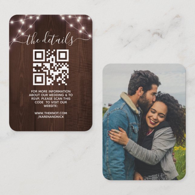 Tarjeta De Recepción Código QR Información de Boda sobre las luces de c (Anverso / Reverso)