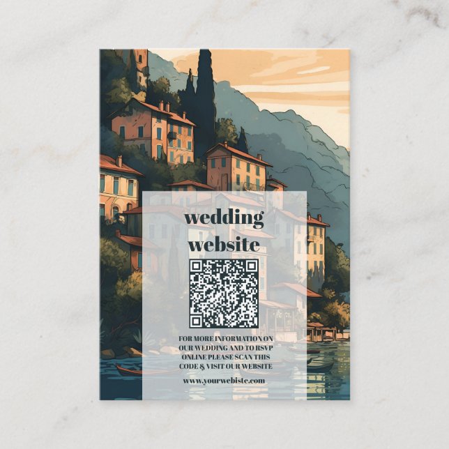 Tarjeta De Recepción código qr Italia Lago Como Boda de Destino (Anverso)