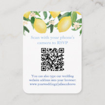 Código QR Limones Azul Y Blanco Citrus Boda RSVP