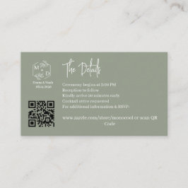 Tarjeta De Recepción Código Qr Minimal Monograma Detalles de Boda SageG