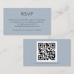 Tarjeta De Recepción Código QR minimalista Boda azul turbia RSVP Enclos
