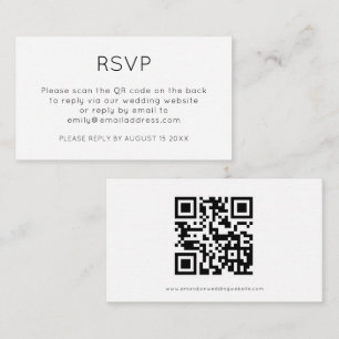 Tarjeta De Recepción Código QR minimalista Boda blanca negra RSVP