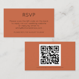 Tarjeta De Recepción Código QR minimalista Boda Terracotta RSVP