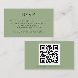 Tarjeta De Recepción Código QR minimalista Matrimonio verde sabio RSVP