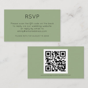 Tarjeta De Recepción Código QR minimalista Matrimonio verde sabio RSVP