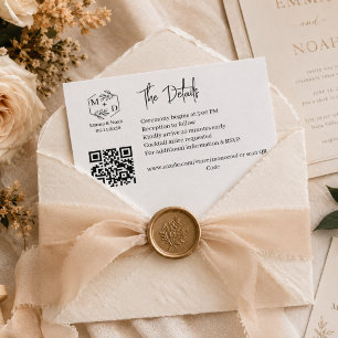 Tarjeta De Recepción Código Qr Minimalista Monograma Detalles de Boda