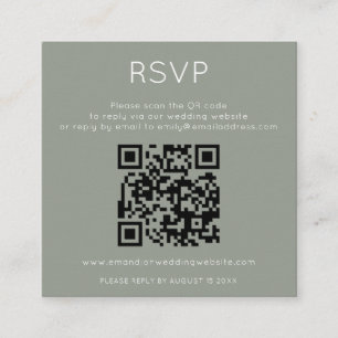 Tarjeta De Recepción Código QR Minimalista Verde Salvia para RSVP de Bo