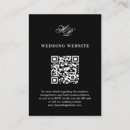 Tarjeta De Recepción Código QR mínimo de Boda de monograma negro