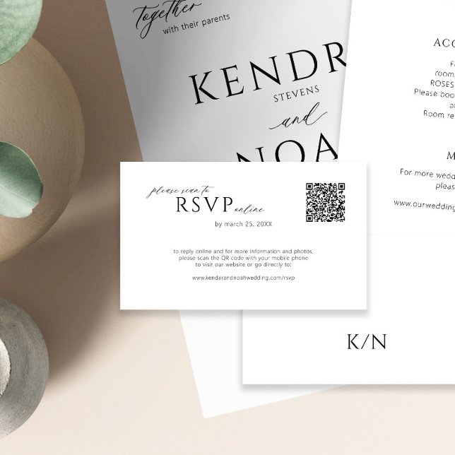 Tarjeta De Recepción código QR mínimo simple boda simple en línea rsvp (The invitation and the details enclosure card can be purchased separately)