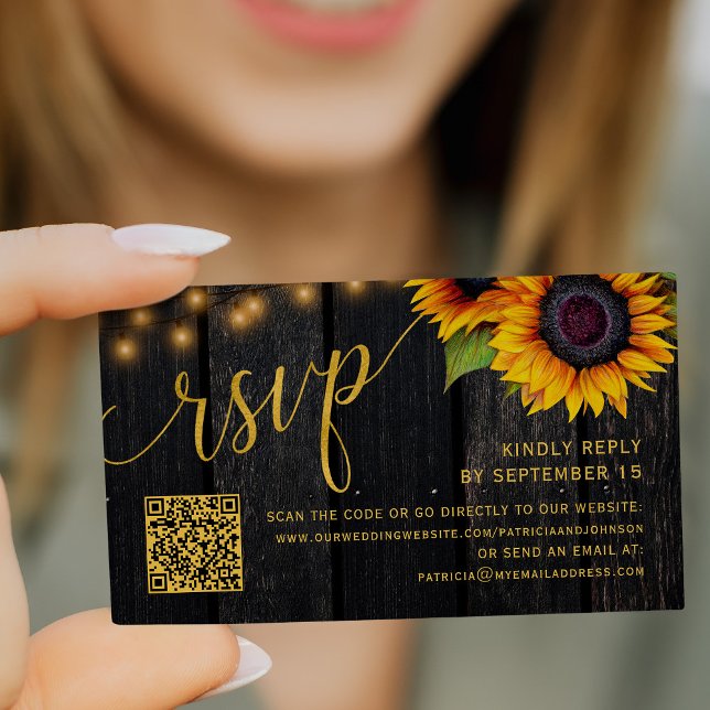 Tarjeta De Recepción Código QR moda rústica de girasol boda RSVP (Subido por el creador)