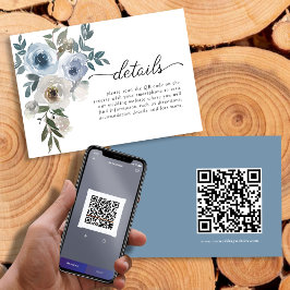 Tarjeta De Recepción Código QR moderno simple Boda Floral azul turbio