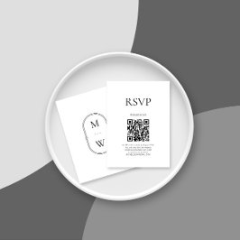 Tarjeta De Recepción Código QR monograma minimalista Boda RSVP