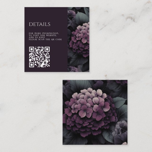 Tarjeta De Recepción Código QR morado floral (Anverso / Reverso)