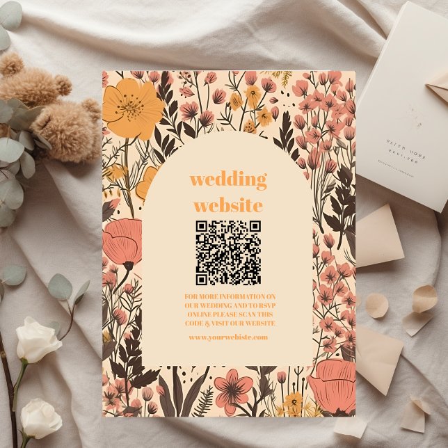 Tarjeta De Recepción código qr Naranja amarillo rosado Boda Flores silv (Subido por el creador)