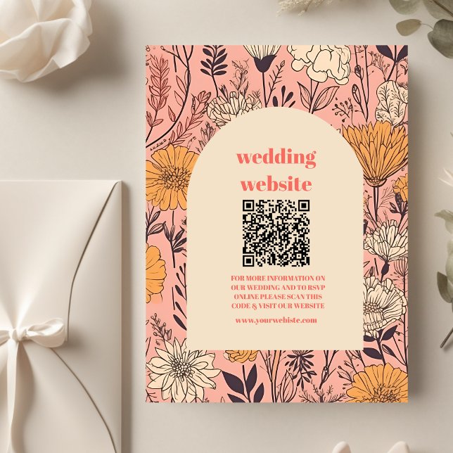 Tarjeta De Recepción código qr Naranja amarillo rosado Boda Flores silv (Subido por el creador)