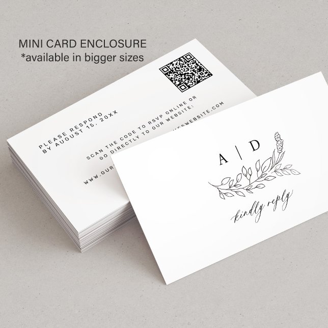 Tarjeta De Recepción código QR negro blanco monograma boda sitio web RS (This is a SMALL enclosure card. Available in bigger sizes)